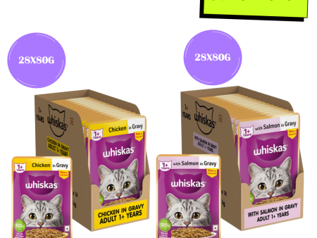 Whiskas Salmon in Gravy Meal and Chicken Gravy Adult Cat Wet Food Combo Cheap