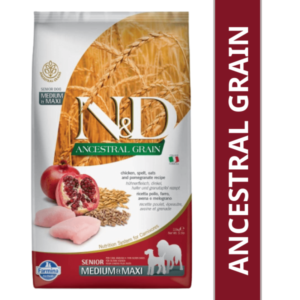 Farmina N&D Chicken & Pomegranate Ancestral Grain Senior Medium Maxi Dog Dry Food For Discount