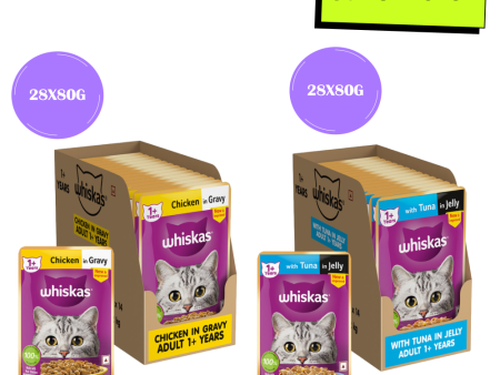 Whiskas Tuna in Jelly Meal and Chicken Gravy Adult Cat Wet Food Combo For Sale