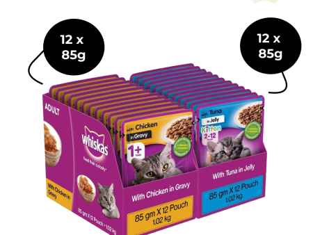 Whiskas Tuna in Jelly Kitten and Chicken Gravy Adult Cat Wet Food Combo Online now