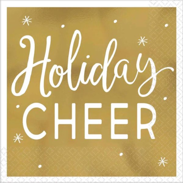 Gold Holiday Cheer Napkins - Beverage 20 Pkt Sale