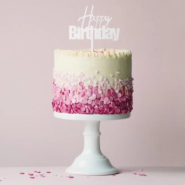 White Happy Birthday Cake Topper Fashion