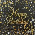 Sparkling Fizz Black & Gold Happy Birthday Napkins 16 Pkt For Discount