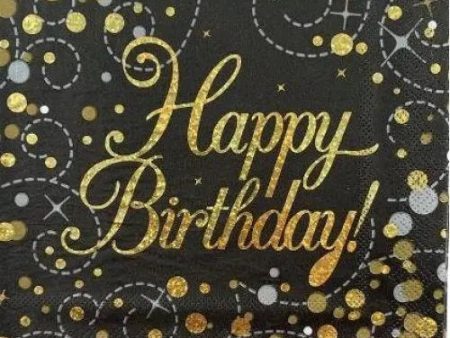 Sparkling Fizz Black & Gold Happy Birthday Napkins 16 Pkt For Discount