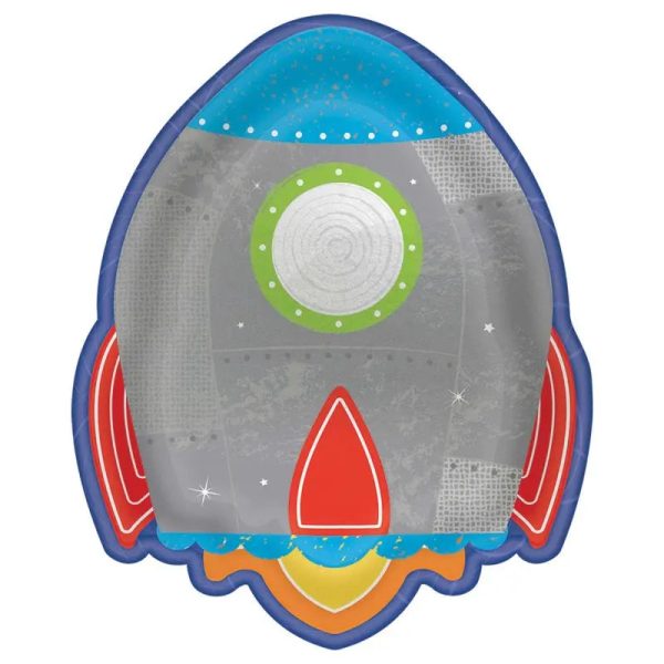 Blast Off Birthday Rocket Shaped Plates - 8 Pkt Online now