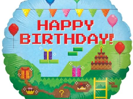 Pixel Birthday Foil Balloon Discount