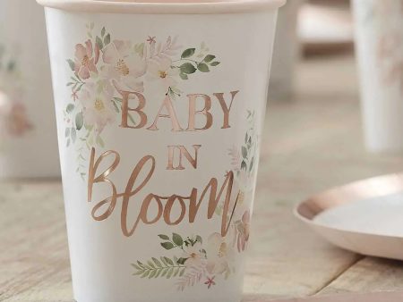 Ginger Ray Rose Gold Baby In Bloom Baby Shower Cups - 8 Pkt Cheap