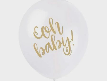 White & Gold Oh Baby Balloon - 8 Pkt Cheap