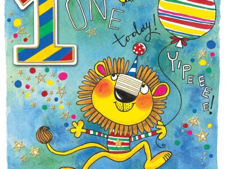 Rachel Ellen 1 Today Lion with Balloon Birthday Card on Sale