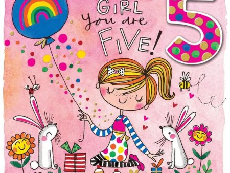 Rachel Ellen Girl with Rabbits & Balloon 5th Birthday Card Online now