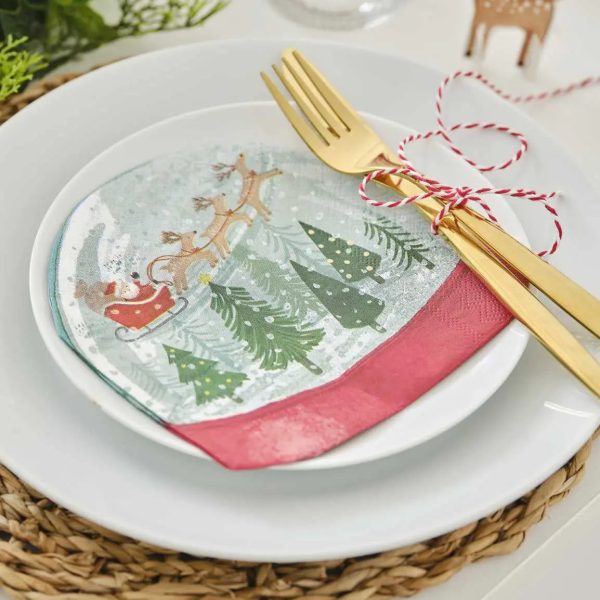 Ginger Ray Snowglobe Shaped Christmas Napkins - 16 Pkt Cheap