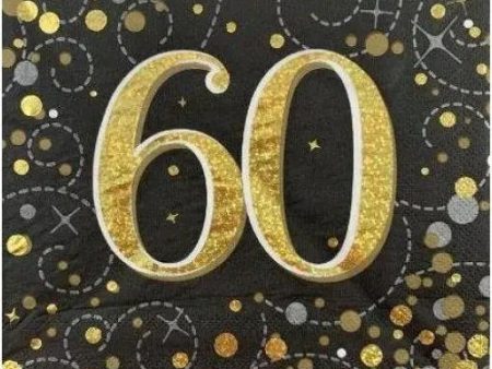 Sparkling Fizz Black & Gold 60th Napkins 16 Pkt Discount