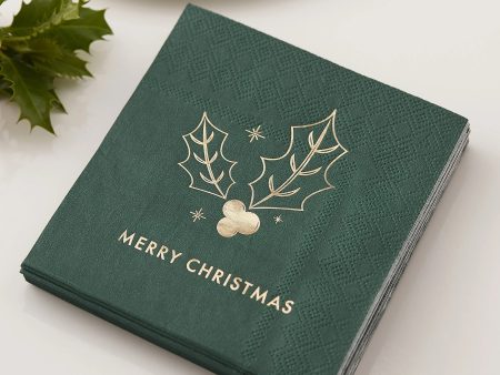 Ginger Ray Green Merry Christmas Cocktail Napkins - 16 Pkt Online Hot Sale