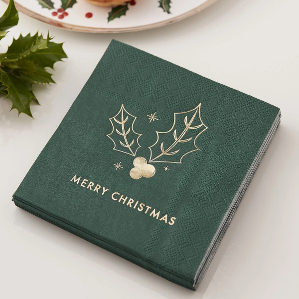 Ginger Ray Green Merry Christmas Cocktail Napkins - 16 Pkt Online Hot Sale