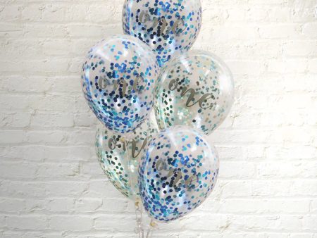 Pop Balloons Blue & Green One Confetti Balloons - 5 Pkt Online now