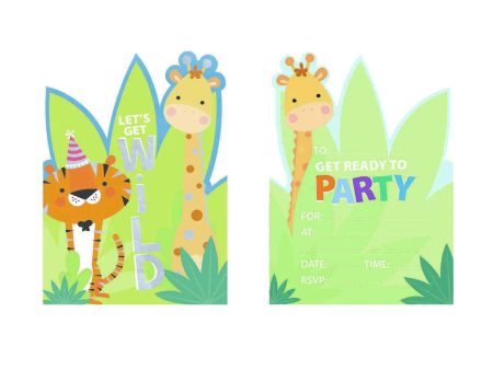 Safari Jungle Animal Shaped Invitations - 8 Pkt - CLEARANCE For Cheap