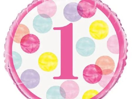 Pink Dots 1st Birthday Foil Balloon Cheap