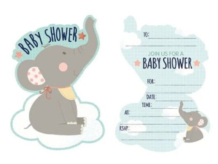 Baby Shower Elephant Shaped Invitations - 8 Pkt Online