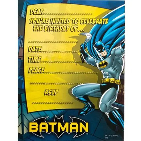 Batman Sheet Invitations - 8 Pkt on Sale