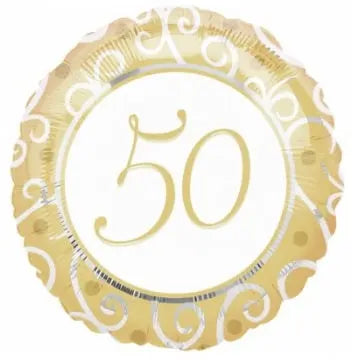 50th Anniversary Gold Filigree Foil Balloon For Sale