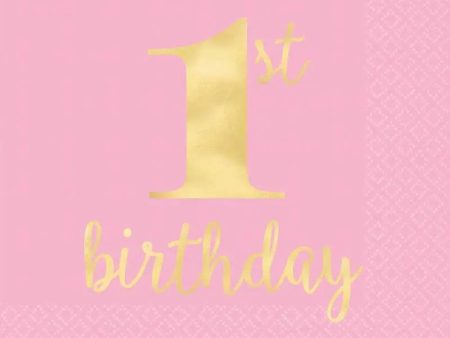 1st Birthday Pink Napkins - Lunch 16 Pkt Fashion