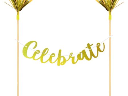 Gold Celebrate Garland Cake Topper Online Sale