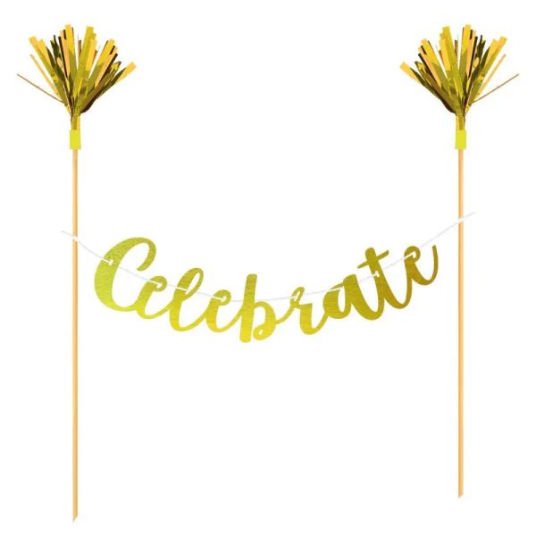 Gold Celebrate Garland Cake Topper Online Sale