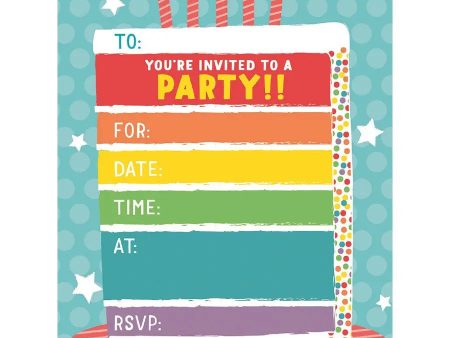 Rainbow Cake Invitations - 20 Pkt Fashion