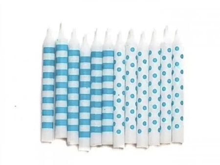 Powder Blue Dots & Stripes Candles - 12 Pkt Supply