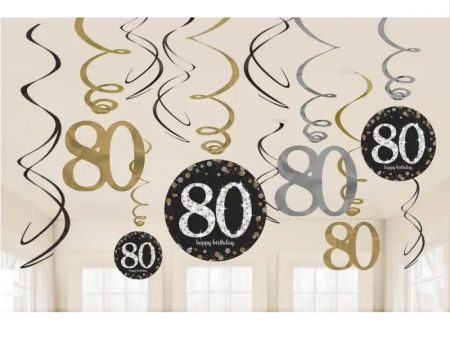 Sparkling Black 80th Swirl Decorations For Cheap