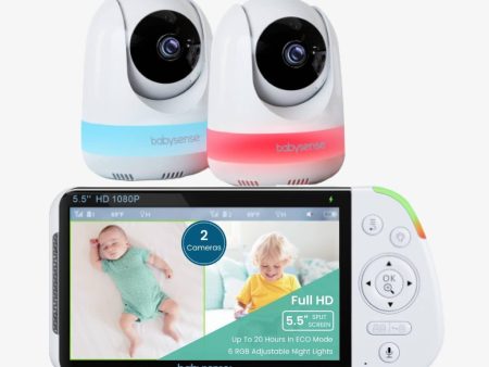 Babysense Max View: Video Baby Monitor with 2 Cameras, Non Wifi, Split Screen, Night Light & Sound Machine For Sale