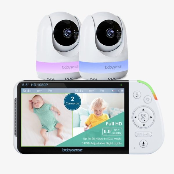 Babysense Max View: Video Baby Monitor with 2 Cameras, Non Wifi, Split Screen, Night Light & Sound Machine For Sale